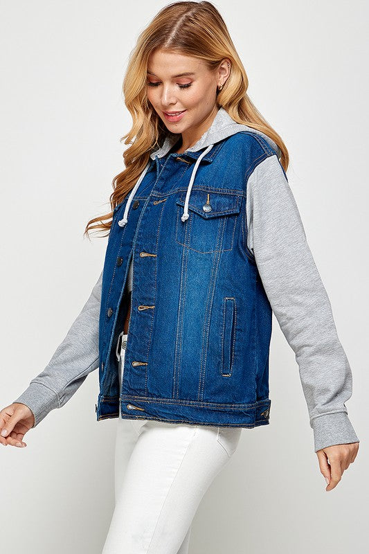 Women's Denim Jacket with Fleece Hoodies
