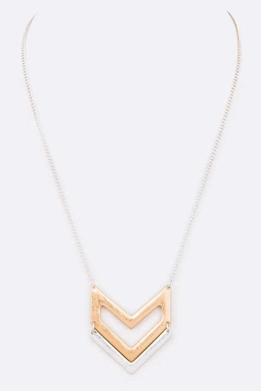 Chevron 2 Tone Metal Pendant Necklace