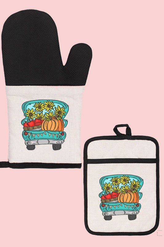 Fall Pumpkin Sunflower Truck Oven Mitt Glove