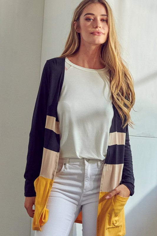 SOLID JERSEY COLORBLOCK CARDIGAN