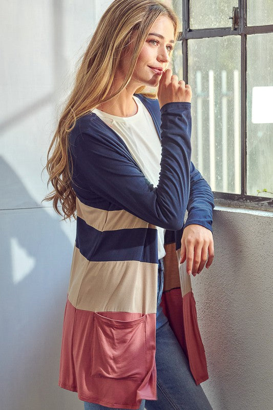 SOLID JERSEY COLORBLOCK CARDIGAN