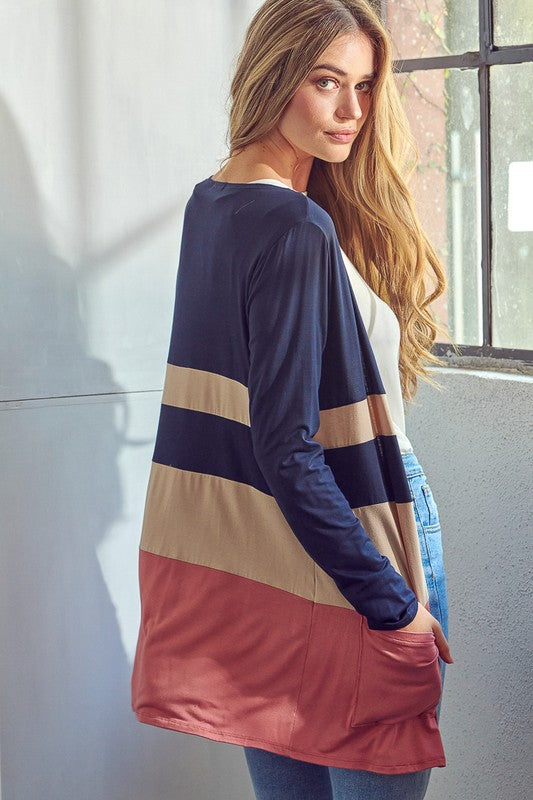 SOLID JERSEY COLORBLOCK CARDIGAN