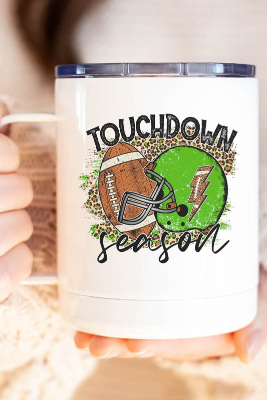 Football Green Helmet Touchdown Season Travel Mug