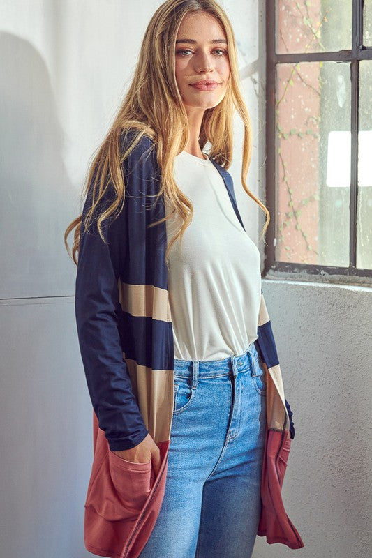 SOLID JERSEY COLORBLOCK CARDIGAN