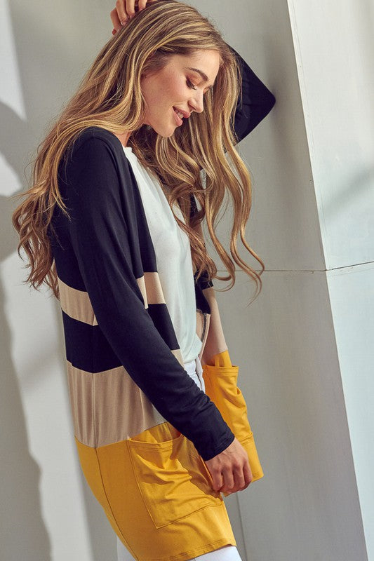 SOLID JERSEY COLORBLOCK CARDIGAN